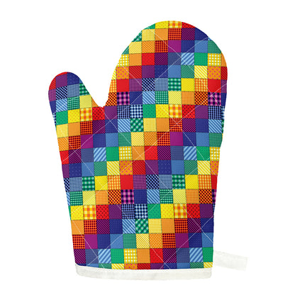 Rainbow Patchwork Pattern Print Single Oven Mitt