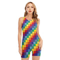Rainbow Patchwork Pattern Print Sleeveless One Piece Swimsuit