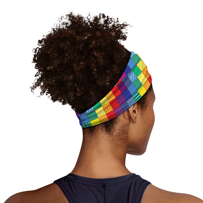Rainbow Patchwork Pattern Print Sports Headband
