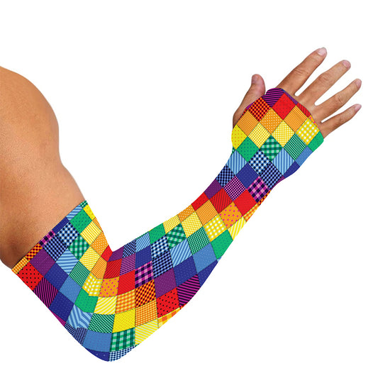 Rainbow Patchwork Pattern Print Sun Protection Arm Sleeves