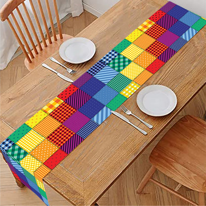 Rainbow Patchwork Pattern Print Table Runner