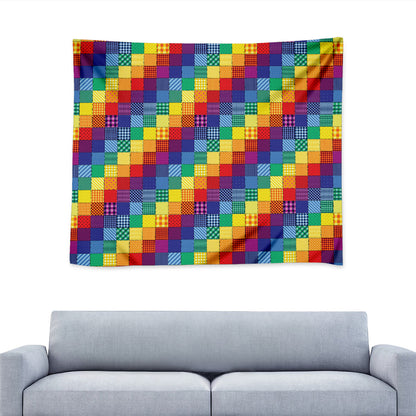 Rainbow Patchwork Pattern Print Tapestry