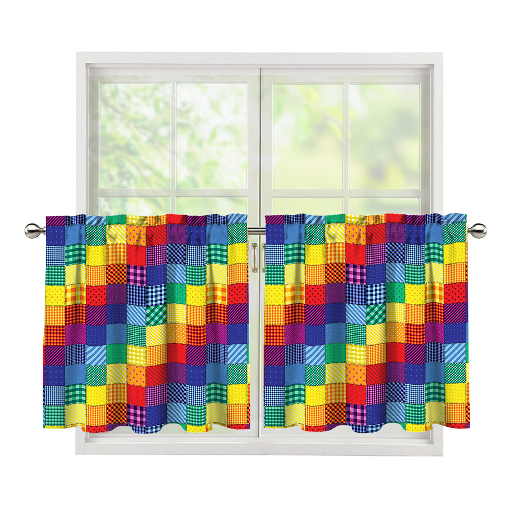 Rainbow Patchwork Pattern Print Tier Curtains