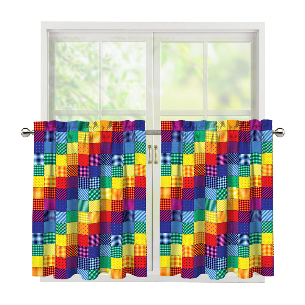 Rainbow Patchwork Pattern Print Tier Curtains
