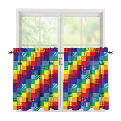 Rainbow Patchwork Pattern Print Tier Curtains
