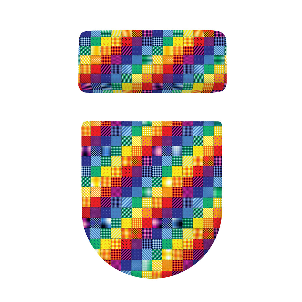 Rainbow Patchwork Pattern Print Toilet Lid And Tank Cover Set
