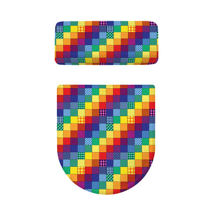 Rainbow Patchwork Pattern Print Toilet Lid And Tank Cover Set