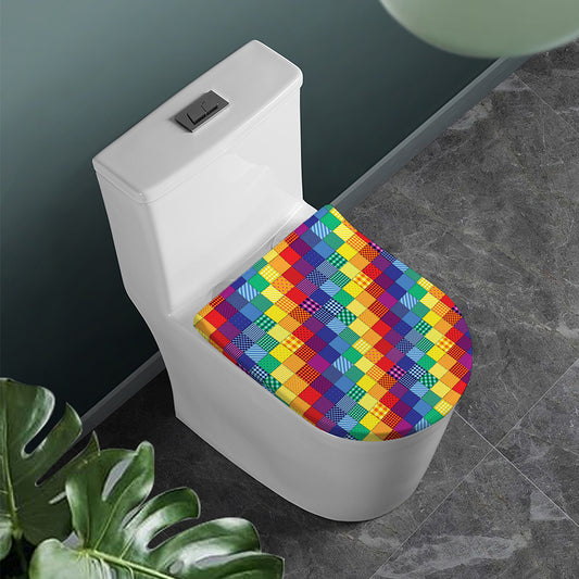 Rainbow Patchwork Pattern Print Toilet Lid Cover