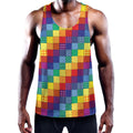 Rainbow Patchwork Pattern Print Men's Workout Tank Top
