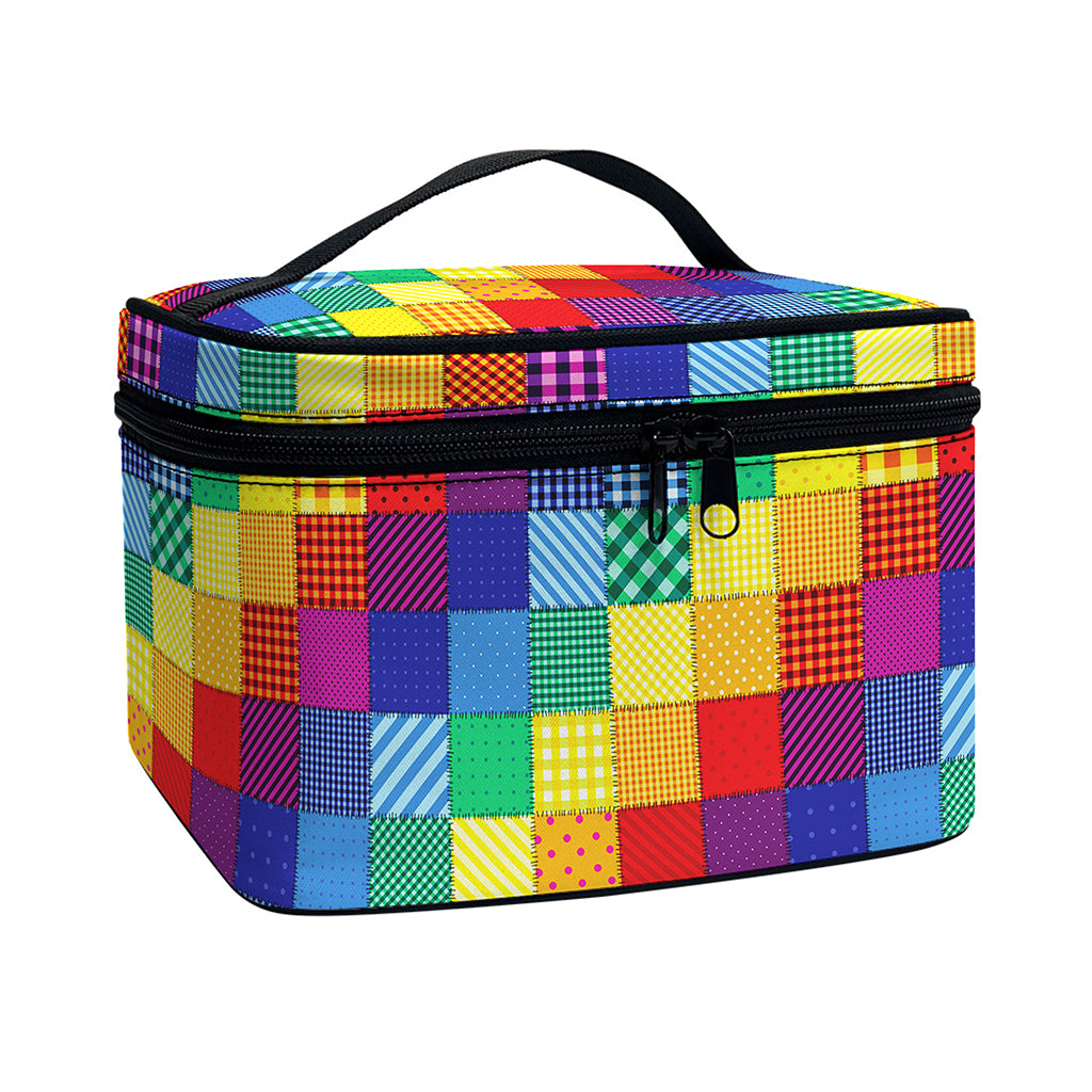 Rainbow Patchwork Pattern Print Travel Makeup Bag