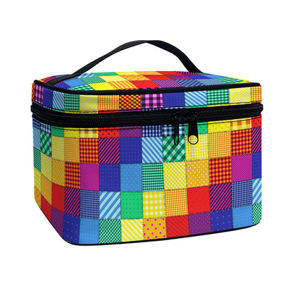Rainbow Patchwork Pattern Print Travel Makeup Bag