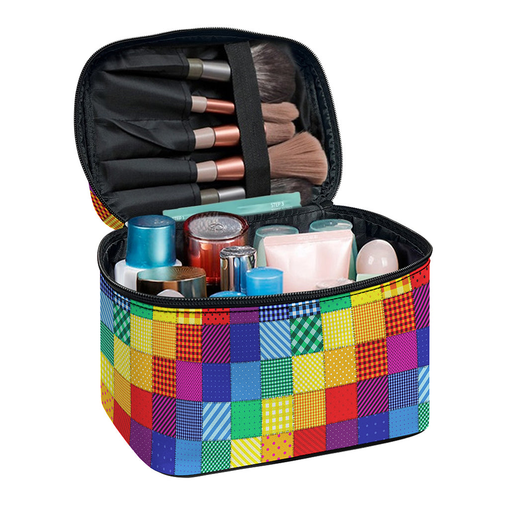 Rainbow Patchwork Pattern Print Travel Makeup Bag