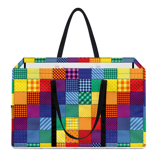 Rainbow Patchwork Pattern Print Utility Tote Bag