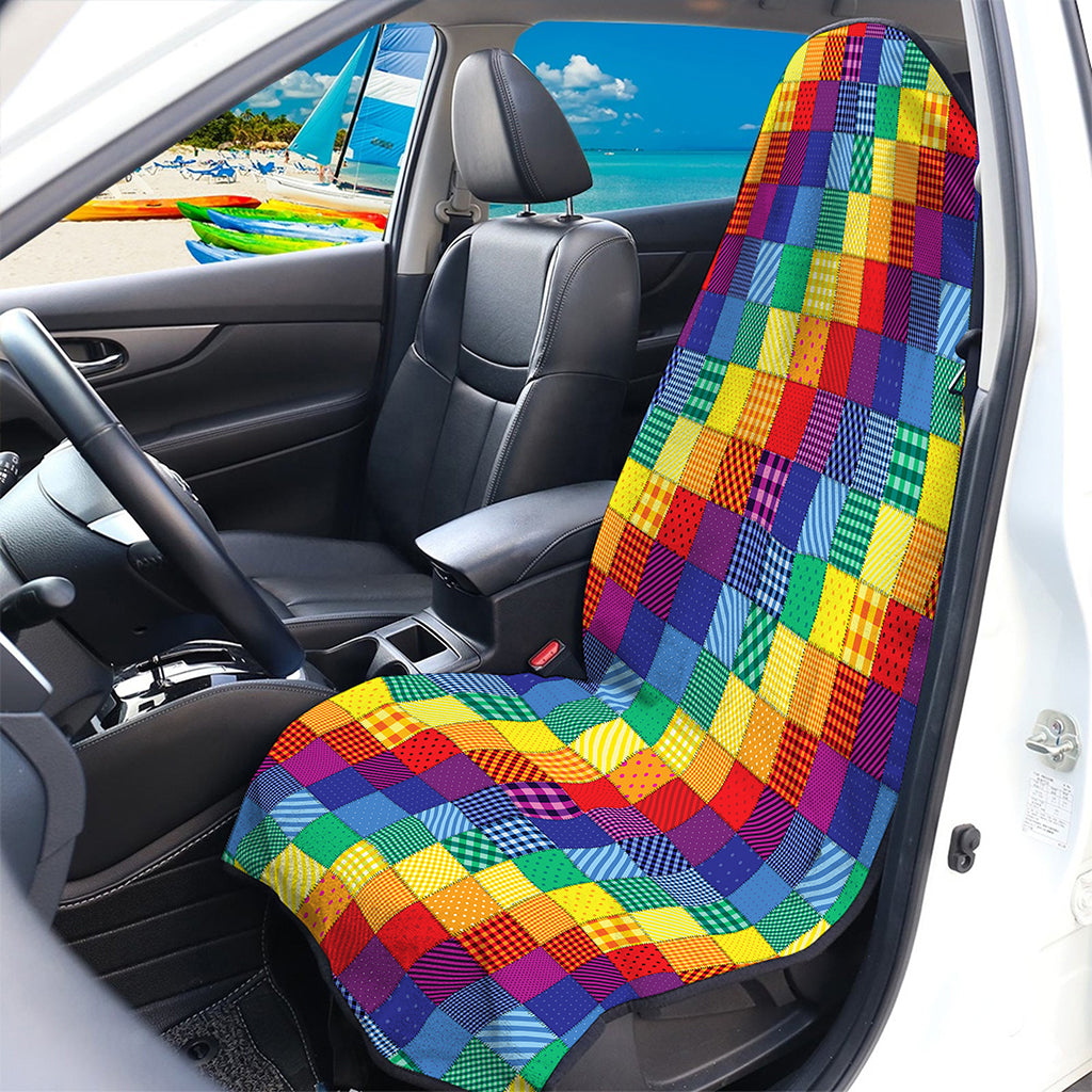 Rainbow Patchwork Pattern Print Waterproof Car Seat Cover
