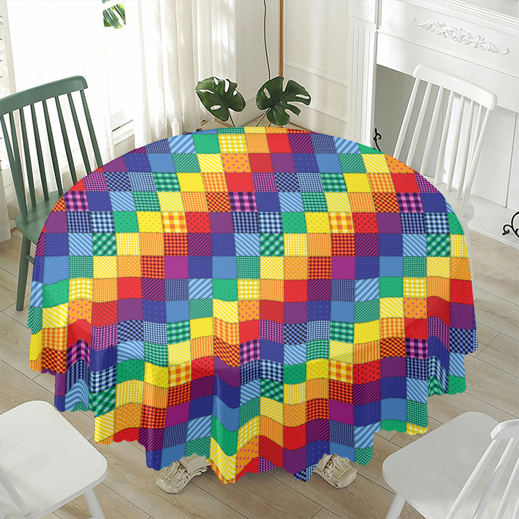 Rainbow Patchwork Pattern Print Waterproof Round Tablecloth