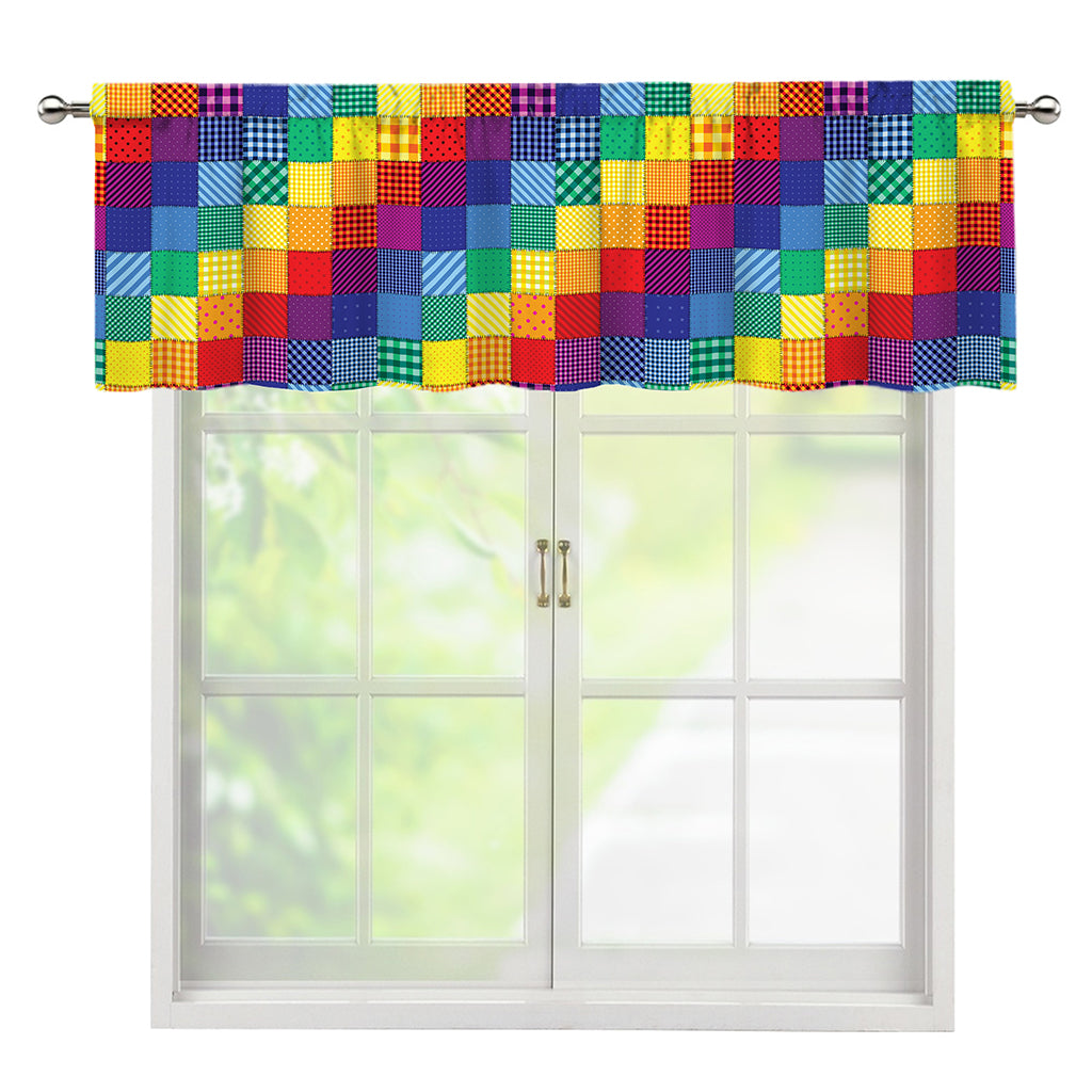 Rainbow Patchwork Pattern Print Window Valance