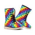 Rainbow Patchwork Pattern Print Winter Boots