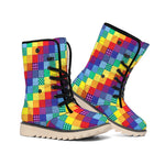 Rainbow Patchwork Pattern Print Winter Boots