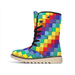 Rainbow Patchwork Pattern Print Winter Boots