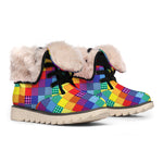 Rainbow Patchwork Pattern Print Winter Boots