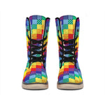 Rainbow Patchwork Pattern Print Winter Boots