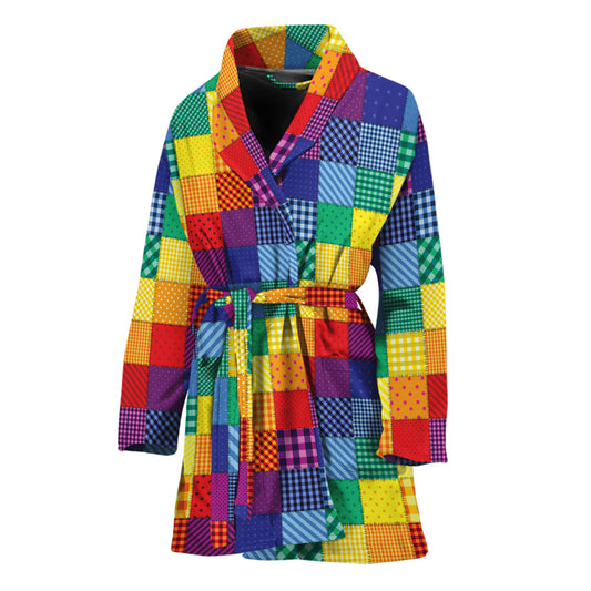 Rainbow Patchwork Pattern Print Women's Bathrobe