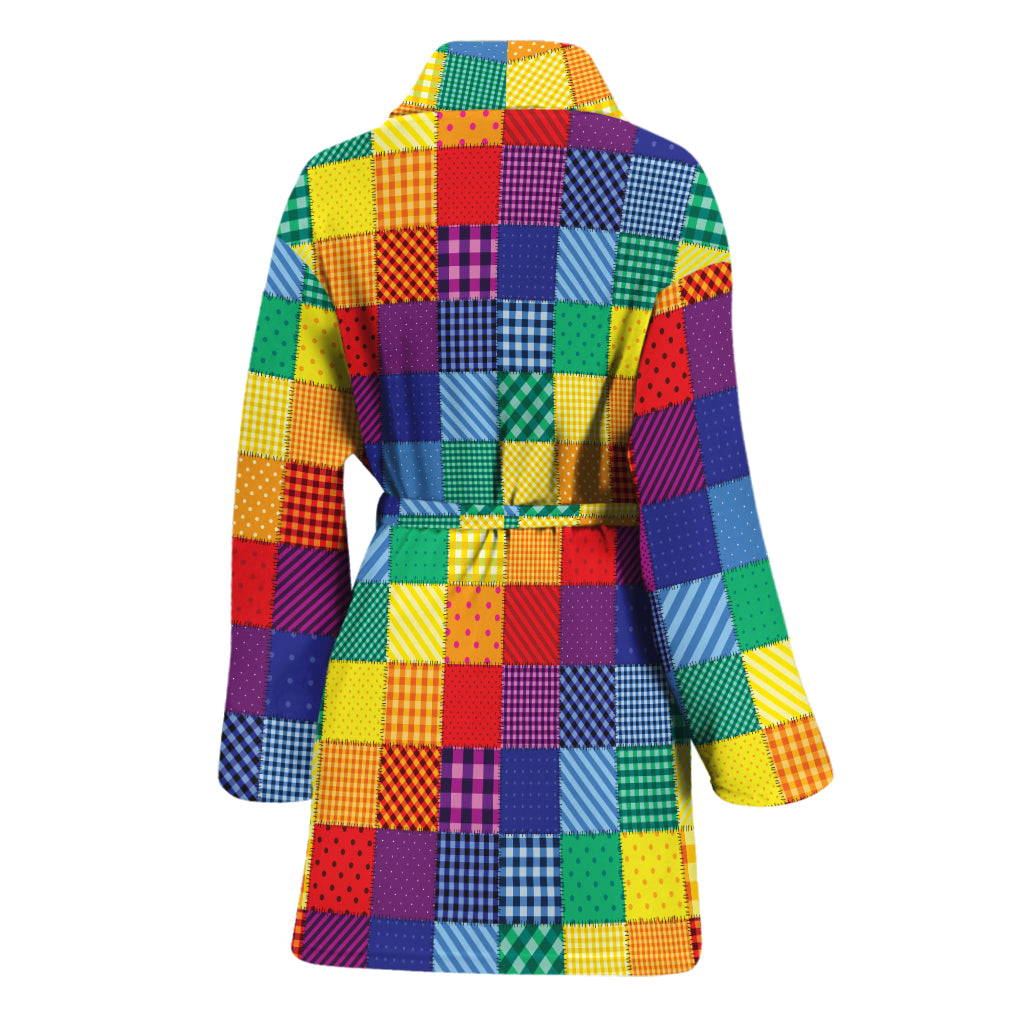Rainbow Patchwork Pattern Print Women's Bathrobe