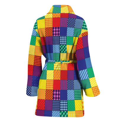 Rainbow Patchwork Pattern Print Women's Bathrobe