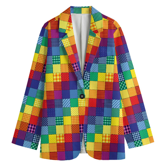 Rainbow Patchwork Pattern Print Women's Blazer