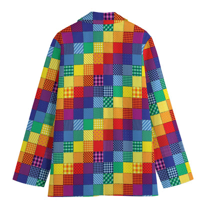 Rainbow Patchwork Pattern Print Women's Blazer