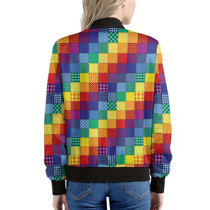 Rainbow Patchwork Pattern Print Women's Bomber Jacket