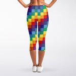 Rainbow Patchwork Pattern Print Women's Capri Leggings