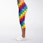 Rainbow Patchwork Pattern Print Women's Capri Leggings