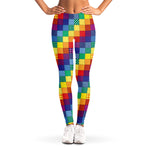 Rainbow Patchwork Pattern Print Women's Leggings