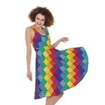 Rainbow Patchwork Pattern Print Women's Sleeveless Dress