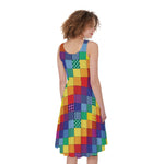 Rainbow Patchwork Pattern Print Women's Sleeveless Dress