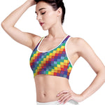Rainbow Patchwork Pattern Print Women's Sports Bra