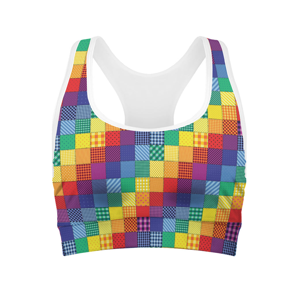 Rainbow Patchwork Pattern Print Women's Sports Bra