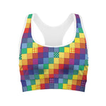 Rainbow Patchwork Pattern Print Women's Sports Bra