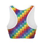 Rainbow Patchwork Pattern Print Women's Sports Bra