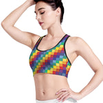 Rainbow Patchwork Pattern Print Women's Sports Bra
