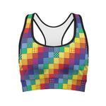 Rainbow Patchwork Pattern Print Women's Sports Bra