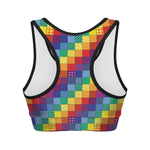 Rainbow Patchwork Pattern Print Women's Sports Bra