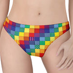 Rainbow Patchwork Pattern Print Women's Thong