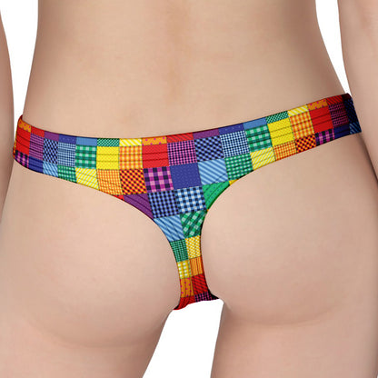 Rainbow Patchwork Pattern Print Women's Thong