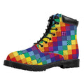 Rainbow Patchwork Pattern Print Padded Collar Lace Up Boots