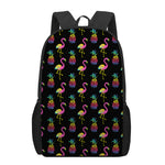 Rainbow Pineapple And Flamingo Print 17 Inch Backpack