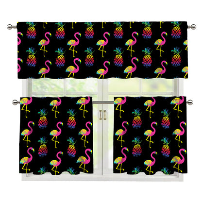 Rainbow Pineapple And Flamingo Print 3 Piece Kitchen Curtains