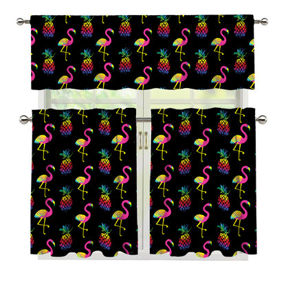 Rainbow Pineapple And Flamingo Print 3 Piece Kitchen Curtains