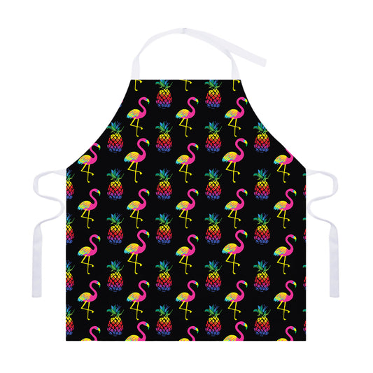 Rainbow Pineapple And Flamingo Print Adjustable Apron